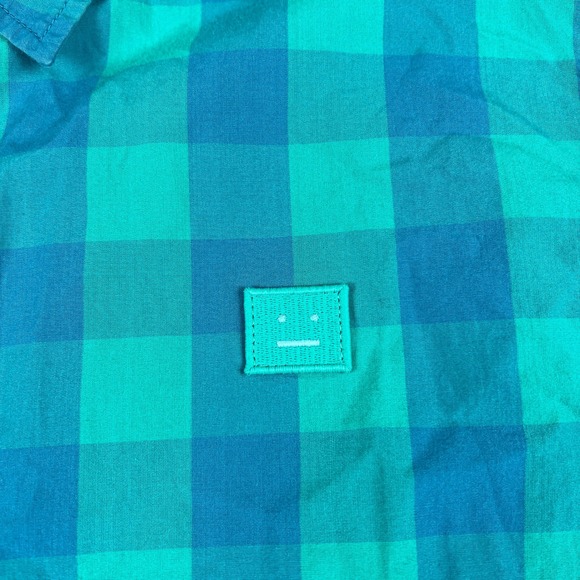 Acne Studios Shirt Mens S (FITS XL) Blue Green Plaid Checkered Flannel Button Up - Picture 10 of 11
